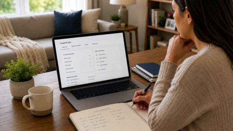 Woman tracking whether her credit score is improving over time