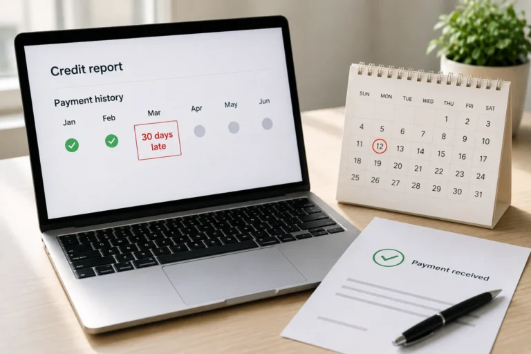 Late payment on a credit report with payment records and due date