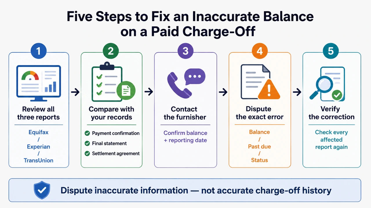 Five steps to correct an inaccurate balance on a paid charge-off