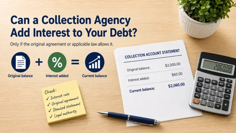 Collection account statement showing interest added to the original debt balance