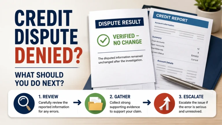 Credit dispute result verified with steps to review the report, gather evidence, and escalate an unresolved error