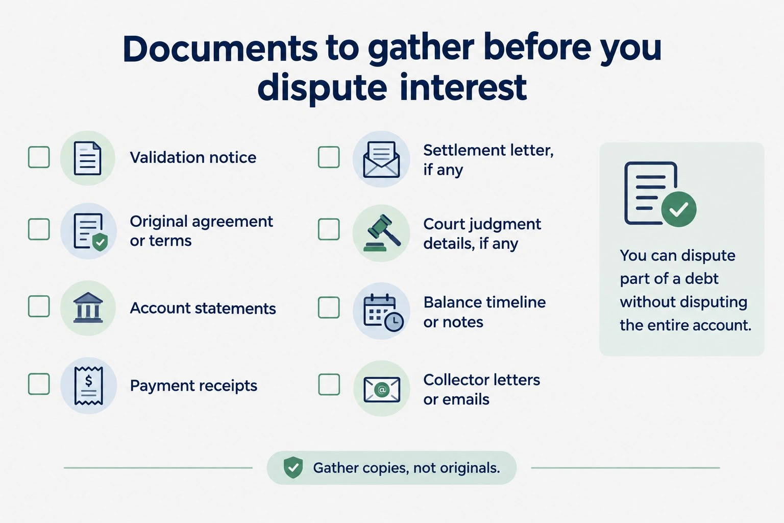 Documents to gather before disputing collection agency interest