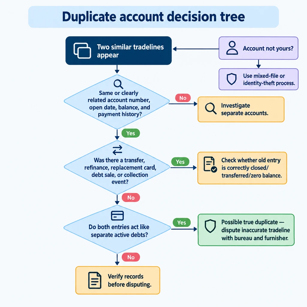 Decision tree for a duplicate account on credit report