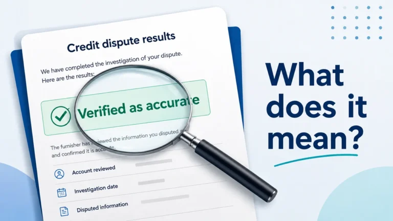 Credit dispute results showing verified as accurate under a magnifying glass