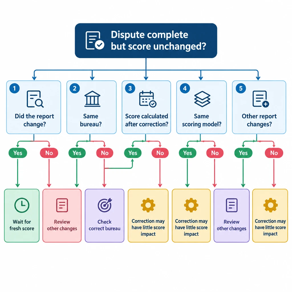 Why credit score did not update after a dispute decision tree