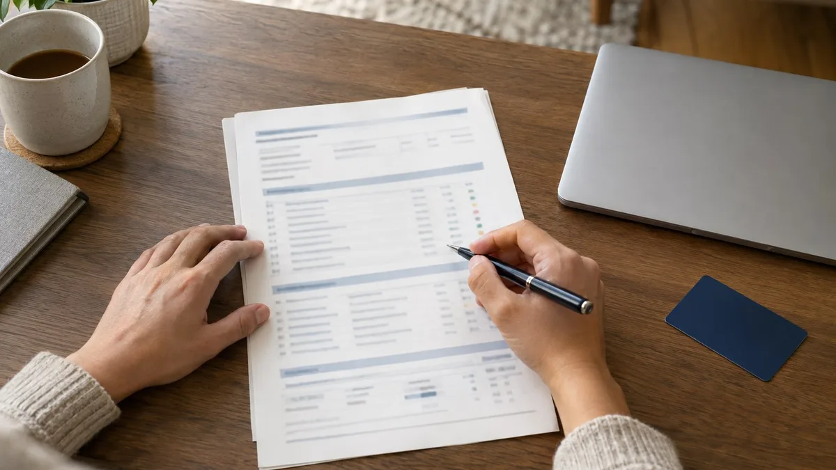 Person reviewing credit report account details and comparing the information after authorized-user removal