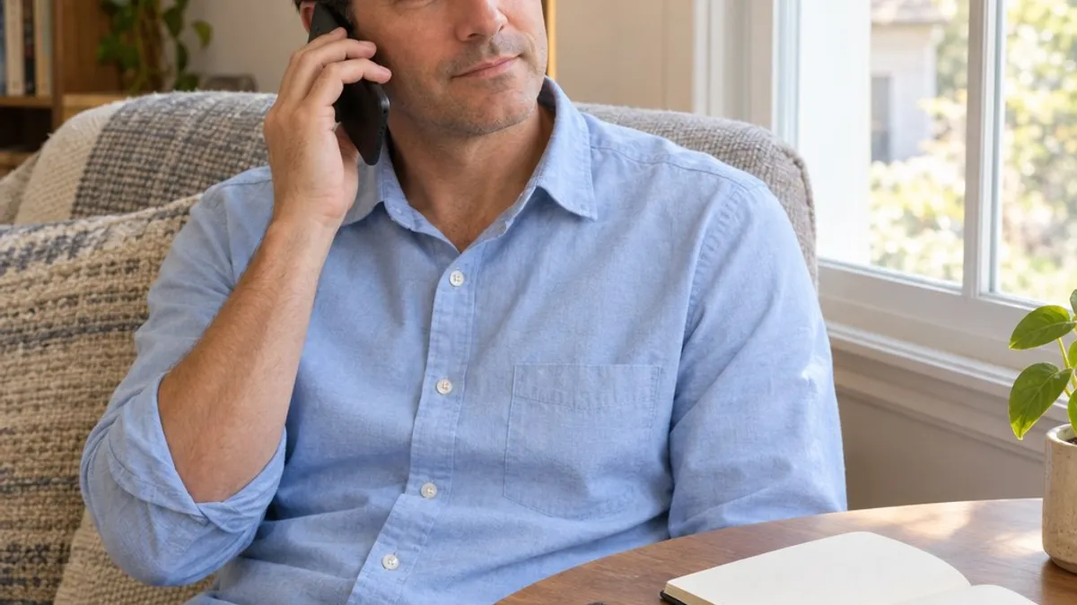 Cardholder calling the card issuer with a notebook ready for questions