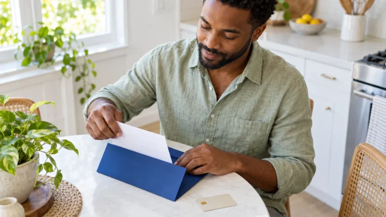 Person reviewing a credit card statement and payment confirmation at a professional desk
