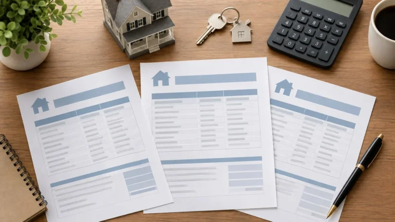 House key, model home, calculator and generic loan estimates arranged for mortgage rate shopping